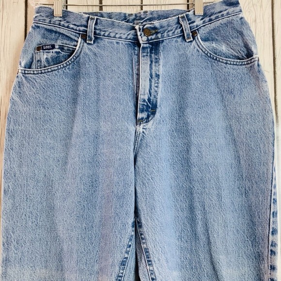 Womens Lee Original Distressed High Rise Mom Medium Wash Denim Blue Jeans 14 Med - Picture 2 of 12